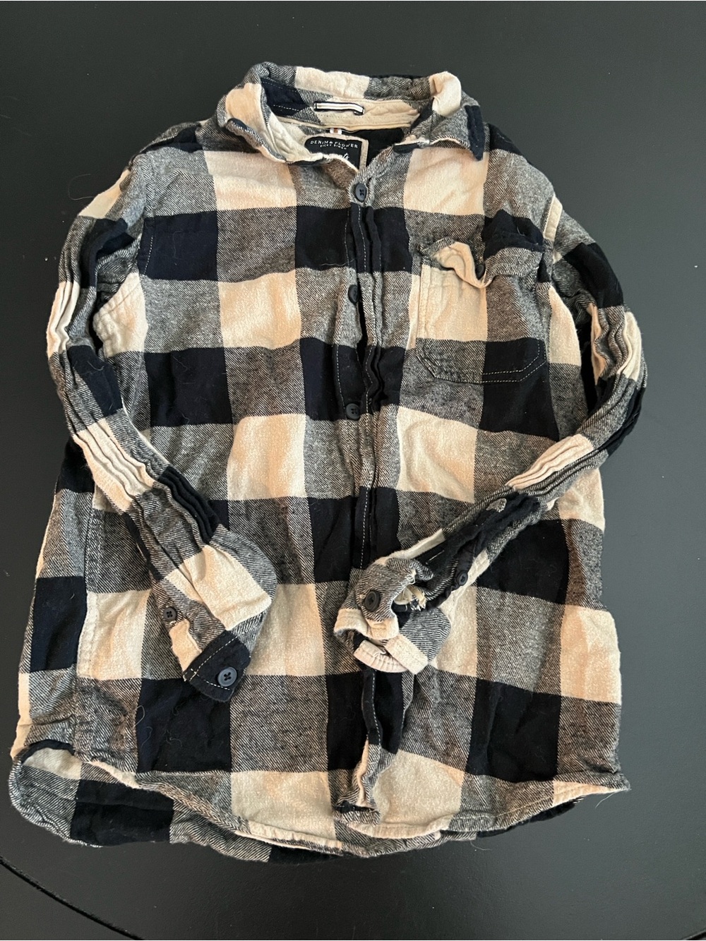 Denim & Flower Black and Cream Plaid Button-Down Shirt